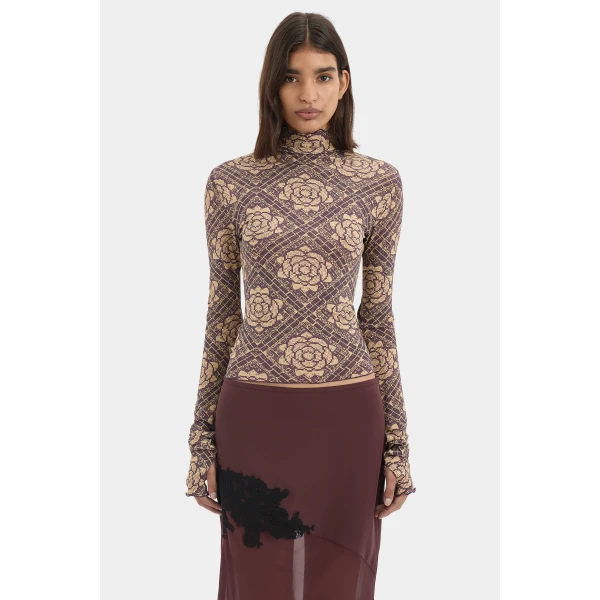 SIR the Label Isola Long Sleeve Top in Rose Parquet Plum | Long Sleeve | Luxury Shoes 