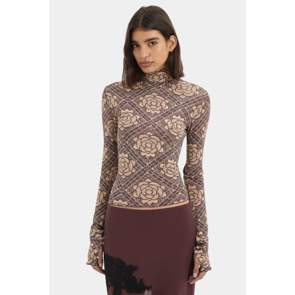 SIR the Label Isola Long Sleeve Top in Rose Parquet Plum | Long Sleeve | Luxury Shoes 