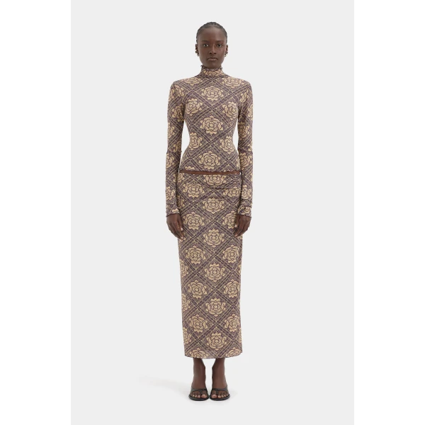 SIR the Label Isola Midi Skirt in Rose Parquet Plum | Midi Skirts | Luxury Shoes 