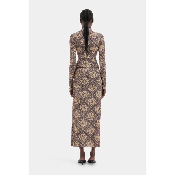 SIR the Label Isola Midi Skirt in Rose Parquet Plum | Midi Skirts | Luxury Shoes 