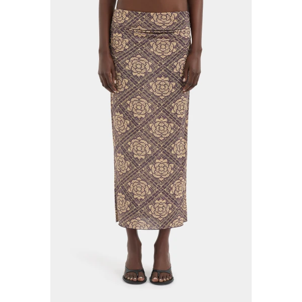 SIR the Label Isola Midi Skirt in Rose Parquet Plum | Midi Skirts | Luxury Shoes 