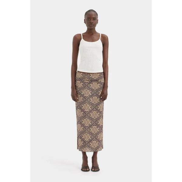 SIR the Label Isola Midi Skirt in Rose Parquet Plum | Midi Skirts | Luxury Shoes 
