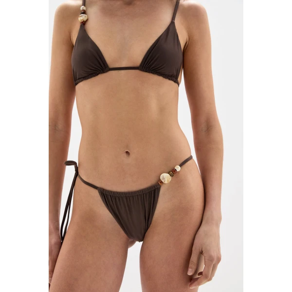SIR the Label Jeanne Beaded String Brief in Chocolate | Bikini | Luxury Shoes 