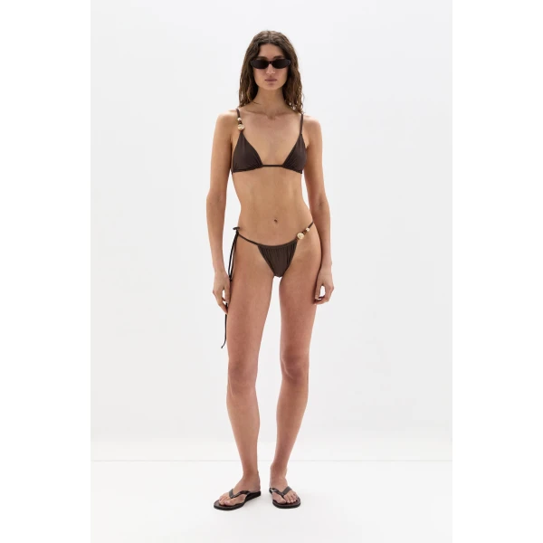 SIR the Label Jeanne Beaded String Triangle Top in Chocolate | Bikini | Luxury Shoes 