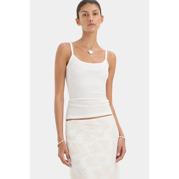 SIR the Label Liana Scoop Tank in White | Sleeveless | Luxury Shoes 