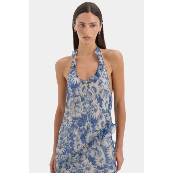 SIR the Label Lilia Halter Maxi Dress in Daisy Meadow | Maxi Dresses | Luxury Shoes 