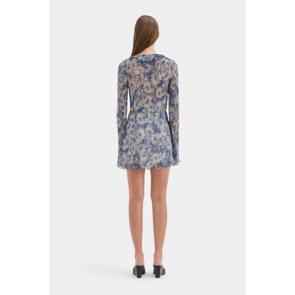 SIR the Label Lilia Ruffle Long Sleeve Mini Dress in Daisy Meadow | Mini Dresses | Luxury Shoes 