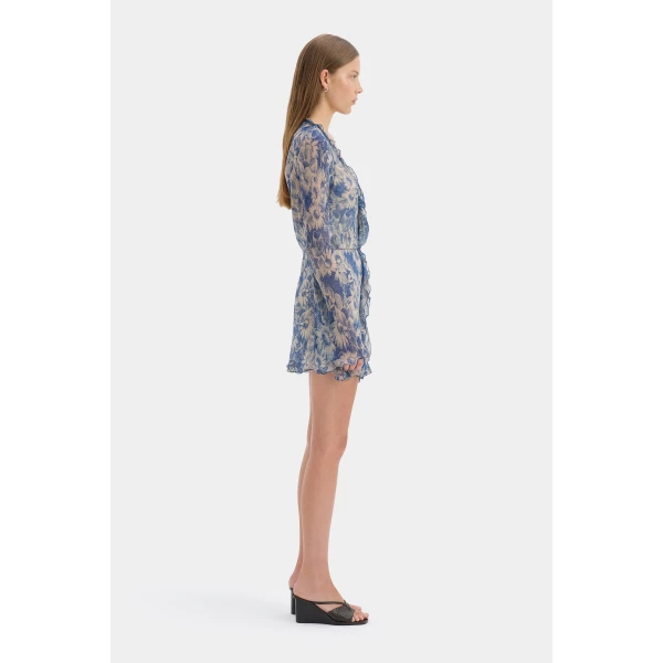 SIR the Label Lilia Ruffle Long Sleeve Mini Dress in Daisy Meadow | Mini Dresses | Luxury Shoes 