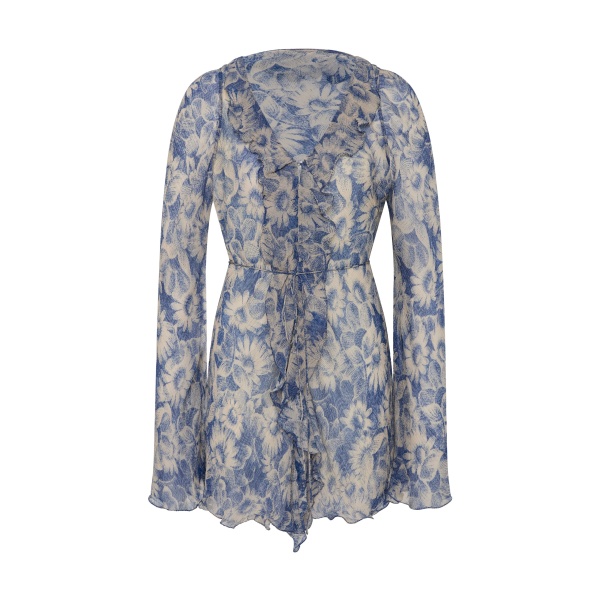 SIR the Label Lilia Ruffle Long Sleeve Mini Dress in Daisy Meadow | Mini Dresses | Luxury Shoes 