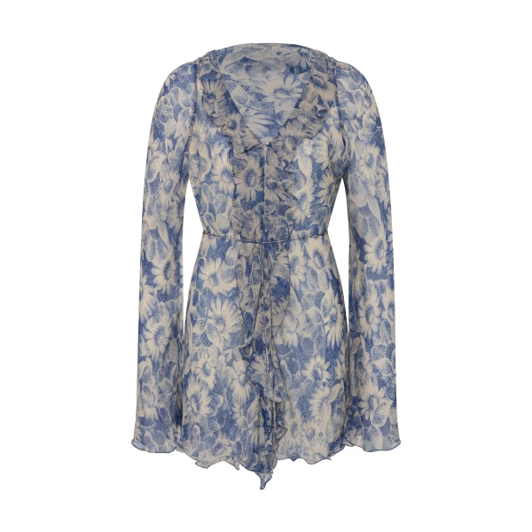 Lilia Ruffle Long Sleeve Mini Dress in Daisy Meadow