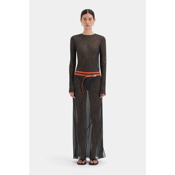 SIR the Label Lisander Long Sleeve Dress in Polka Dot Nero | Maxi Dresses | Luxury Shoes 