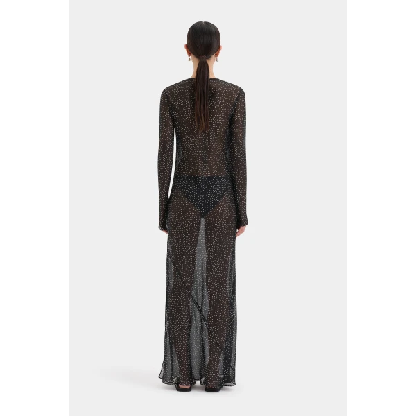 SIR the Label Lisander Long Sleeve Dress in Polka Dot Nero | Maxi Dresses | Luxury Shoes 