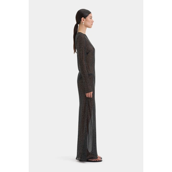 SIR the Label Lisander Long Sleeve Dress in Polka Dot Nero | Maxi Dresses | Luxury Shoes 