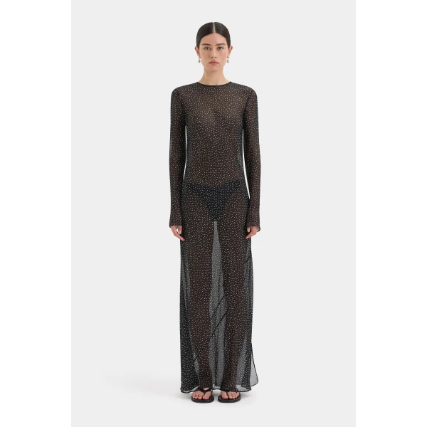 SIR the Label Lisander Long Sleeve Dress in Polka Dot Nero | Maxi Dresses | Luxury Shoes 
