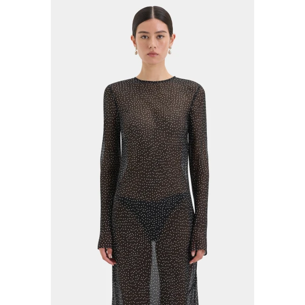 SIR the Label Lisander Long Sleeve Dress in Polka Dot Nero | Maxi Dresses | Luxury Shoes 