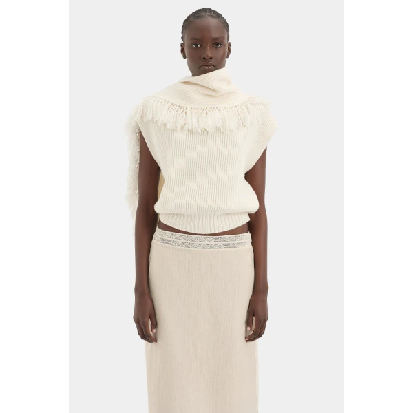 SIR the Label Livae Knitted Scarf Top in Ivory | Knitwear | Luxury Shoes 
