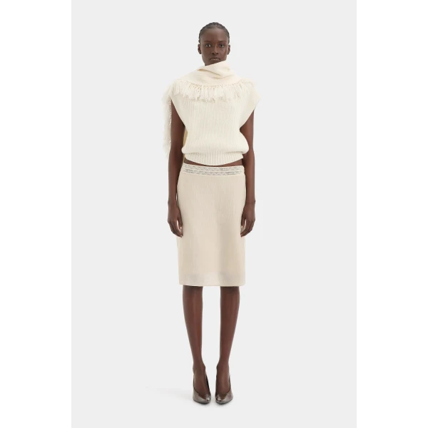 SIR the Label Livae Knitted Scarf Top in Ivory | Knitwear | Luxury Shoes 