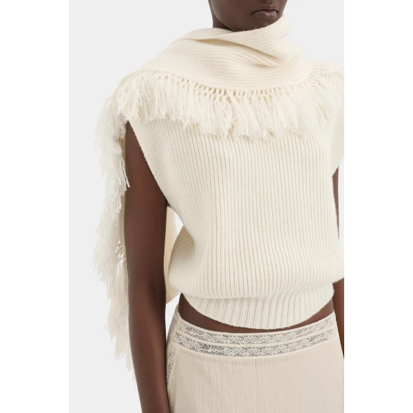 SIR the Label Livae Knitted Scarf Top in Ivory | Knitwear | Luxury Shoes 