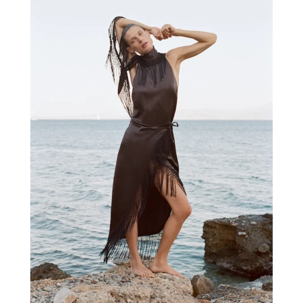 SIR the Label Lula Fringe Dress in Bitter Chocolate | Maxi Dresses | Luxury Shoes 