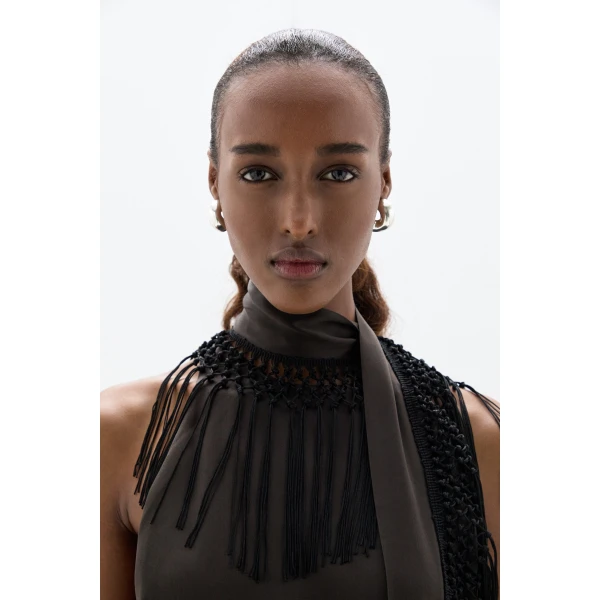 SIR the Label Lula Fringe Dress in Bitter Chocolate | Maxi Dresses | Luxury Shoes 