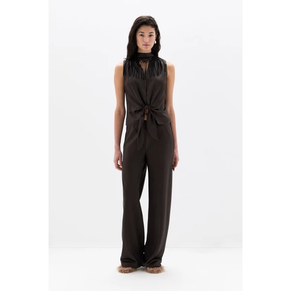 SIR the Label Lula Fringe Tie Top in Bitter Chocolate | Tops | Luxury Shoes 