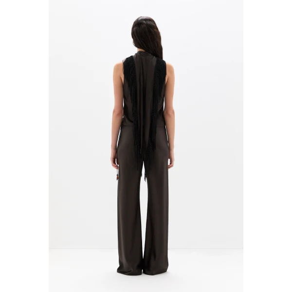 SIR the Label Lula Fringe Tie Top in Bitter Chocolate | Tops | Luxury Shoes 