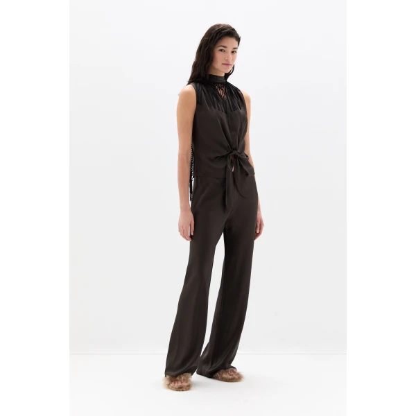 SIR the Label Lula Fringe Tie Top in Bitter Chocolate | Tops | Luxury Shoes 