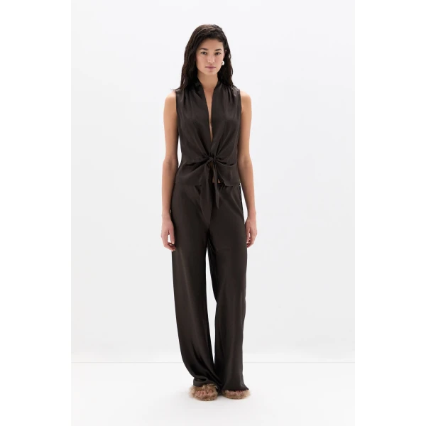 SIR the Label Lula Fringe Tie Top in Bitter Chocolate | Tops | Luxury Shoes 
