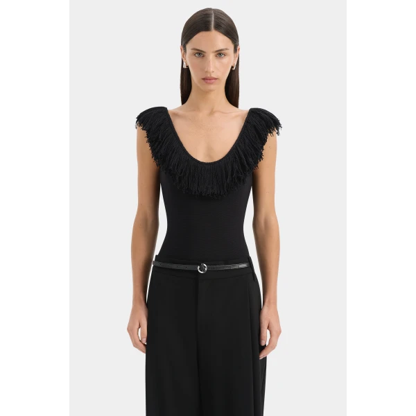 SIR the Label Marcelline Fringe Bodysuit in Black | Bodysuit | Luxury Shoes 