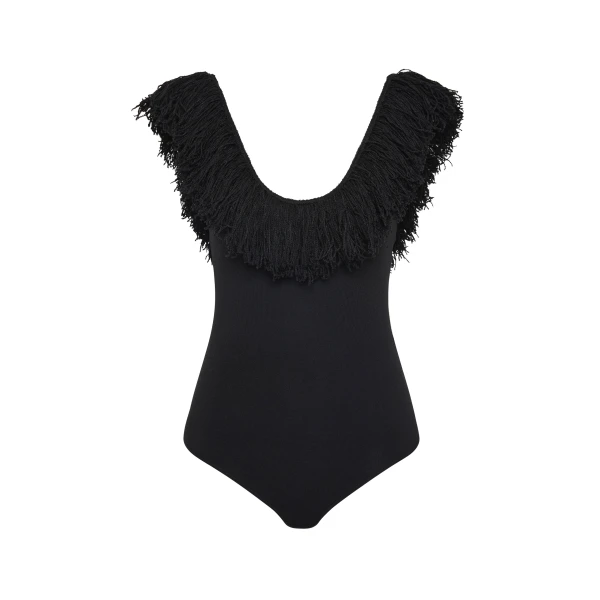 Marcelline Fringe Bodysuit in Black