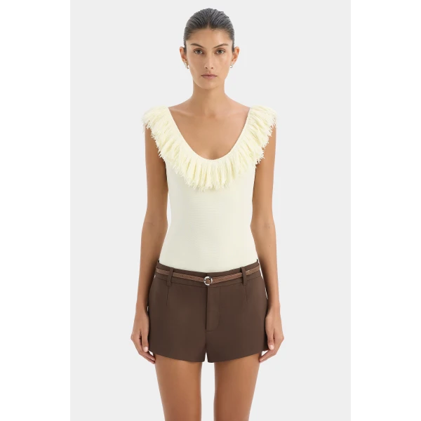 SIR the Label Marcelline Fringe Bodysuit in Ivory | Bodysuit | Luxury Shoes 