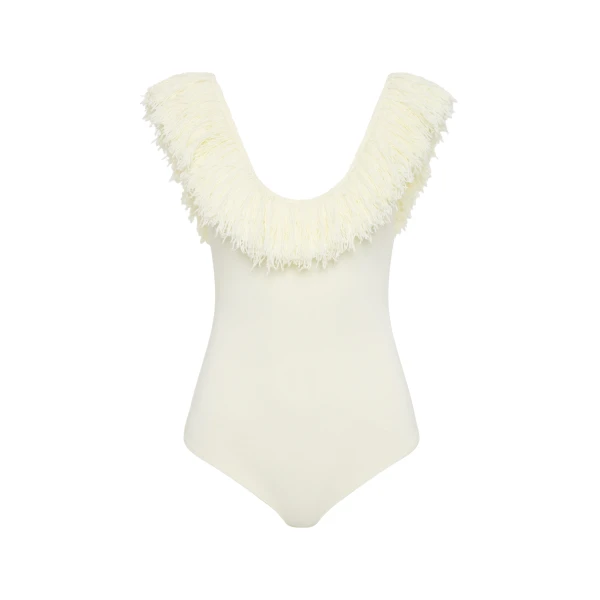 Marcelline Fringe Bodysuit in Ivory