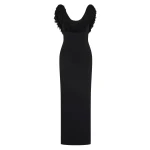 SIR the Label Marcelline Fringe Scoop Back Gown in Black | Evening Gowns | Luxury Shoes 