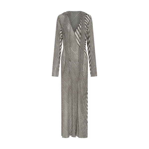 SIR the Label Marlowe Hooded Gown in Monochrome Stripe | Evening Gowns | Luxury Shoes 