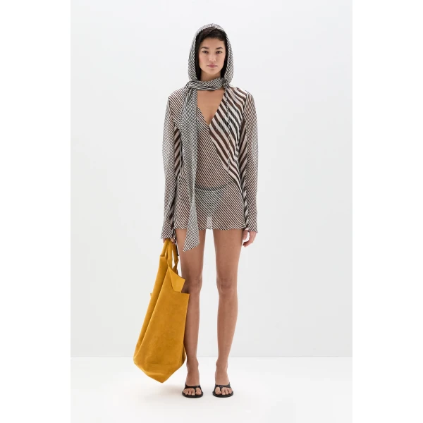 SIR the Label Marlowe Hooded Tunic in Monochrome Stripe | Mini Dresses | Luxury Shoes 