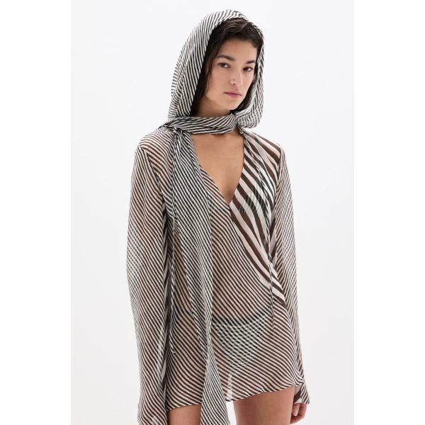 SIR the Label Marlowe Hooded Tunic in Monochrome Stripe | Mini Dresses | Luxury Shoes 