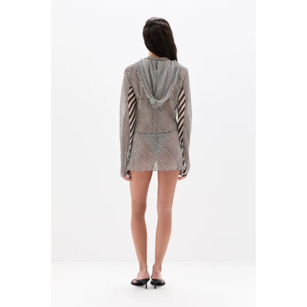 SIR the Label Marlowe Hooded Tunic in Monochrome Stripe | Mini Dresses | Luxury Shoes 
