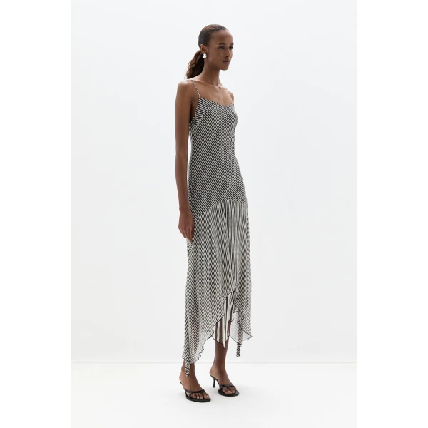 SIR the Label Marlowe Layered Midi Dress in Monochrome Stripe | Midi Dresses | Luxury Shoes 