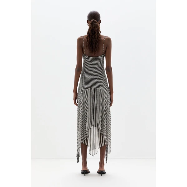 SIR the Label Marlowe Layered Midi Dress in Monochrome Stripe | Midi Dresses | Luxury Shoes 