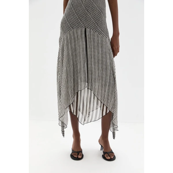 SIR the Label Marlowe Layered Midi Dress in Monochrome Stripe | Midi Dresses | Luxury Shoes 