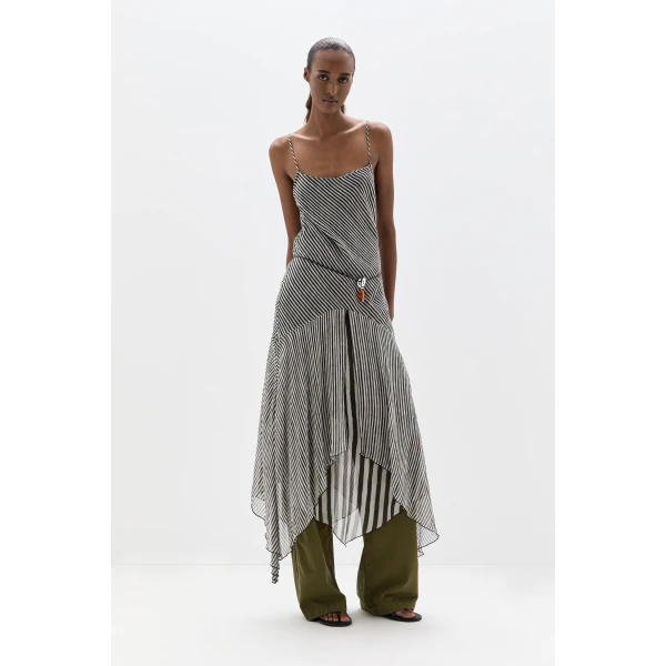 SIR the Label Marlowe Layered Midi Dress in Monochrome Stripe | Midi Dresses | Luxury Shoes 