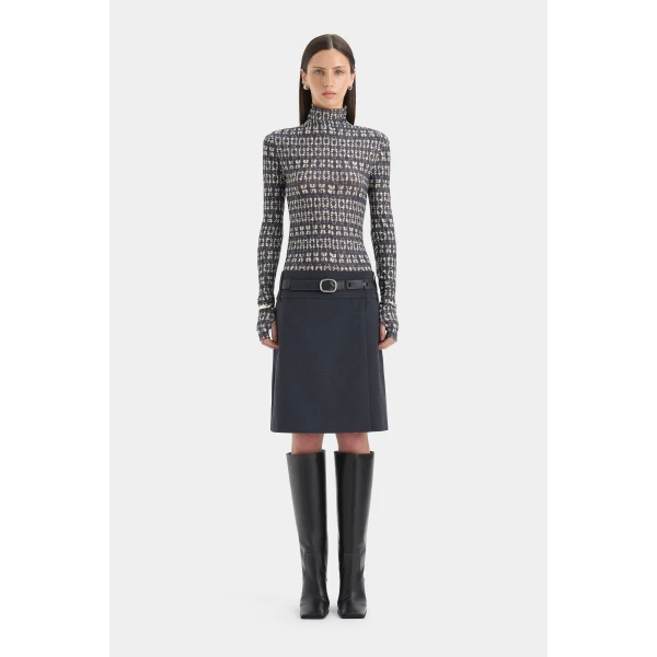 SIR the Label Mathias Tailored Midi Skirt in Slate | Midi Skirts | Luxury Shoes 
