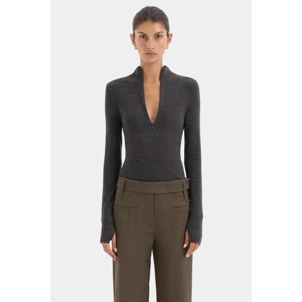 SIR the Label Mikkel Zip Long Sleeve Top in Marle | Long Sleeve | Luxury Shoes 