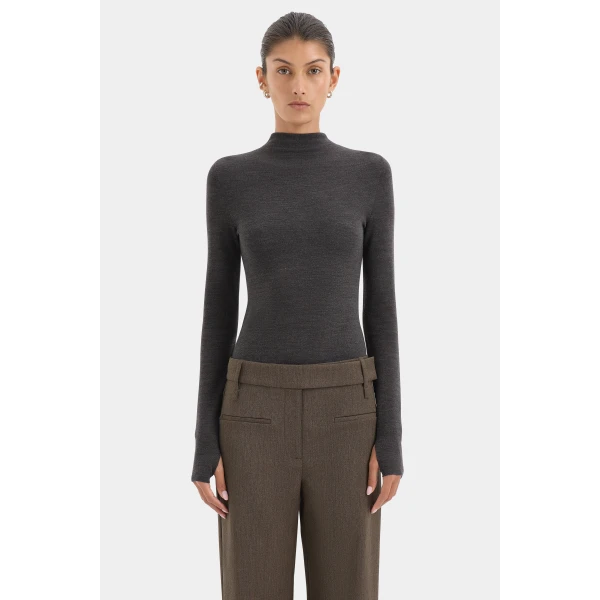 SIR the Label Mikkel Zip Long Sleeve Top in Marle | Long Sleeve | Luxury Shoes 