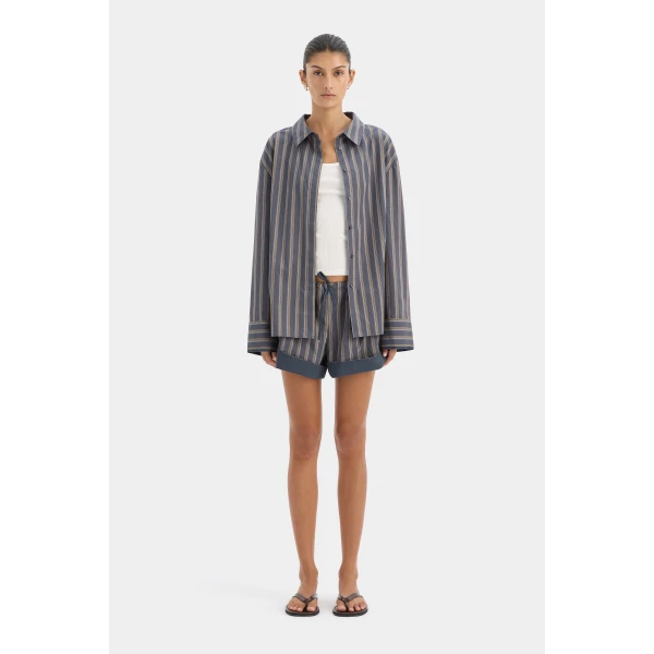 SIR the Label Milo Rolled Short in Charcoal Stripe | Shorts | Luxury Shoes 