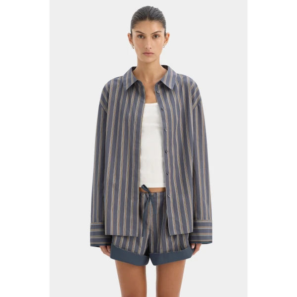 SIR the Label Milo Shirt in Charcoal Stripe | Shirts | Luxury Shoes 