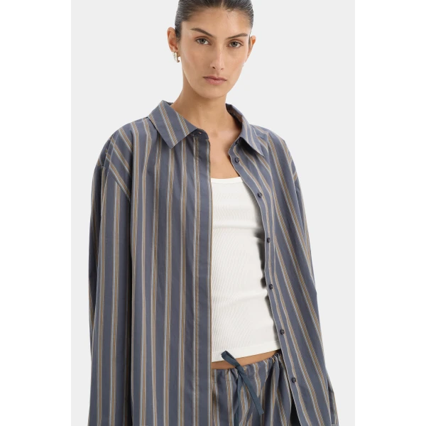 SIR the Label Milo Shirt in Charcoal Stripe | Shirts | Luxury Shoes 