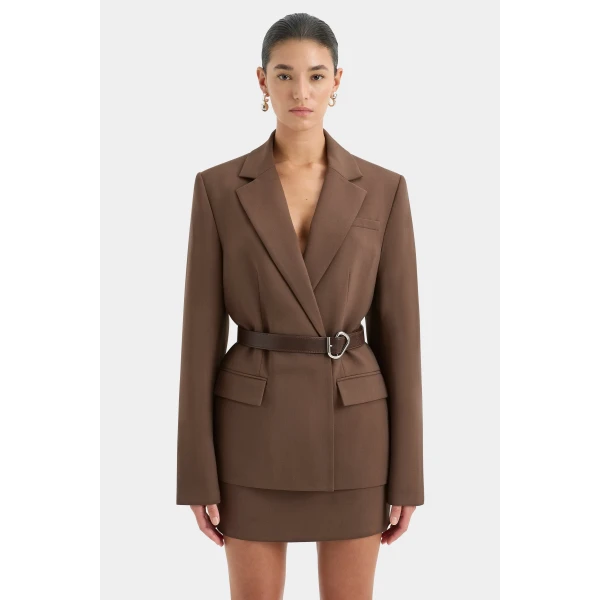 SIR the Label Molinier Narrow Leather Belt in Chocolate | Belts | Luxury Shoes 