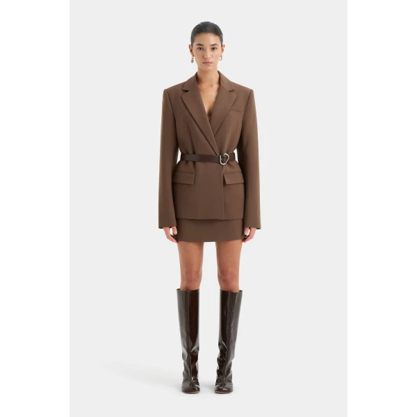 SIR the Label Molinier Narrow Leather Belt in Chocolate | Belts | Luxury Shoes 