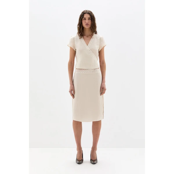 SIR the Label Nora Midi Skirt in Cream | Midi Skirts | Luxury Shoes 
